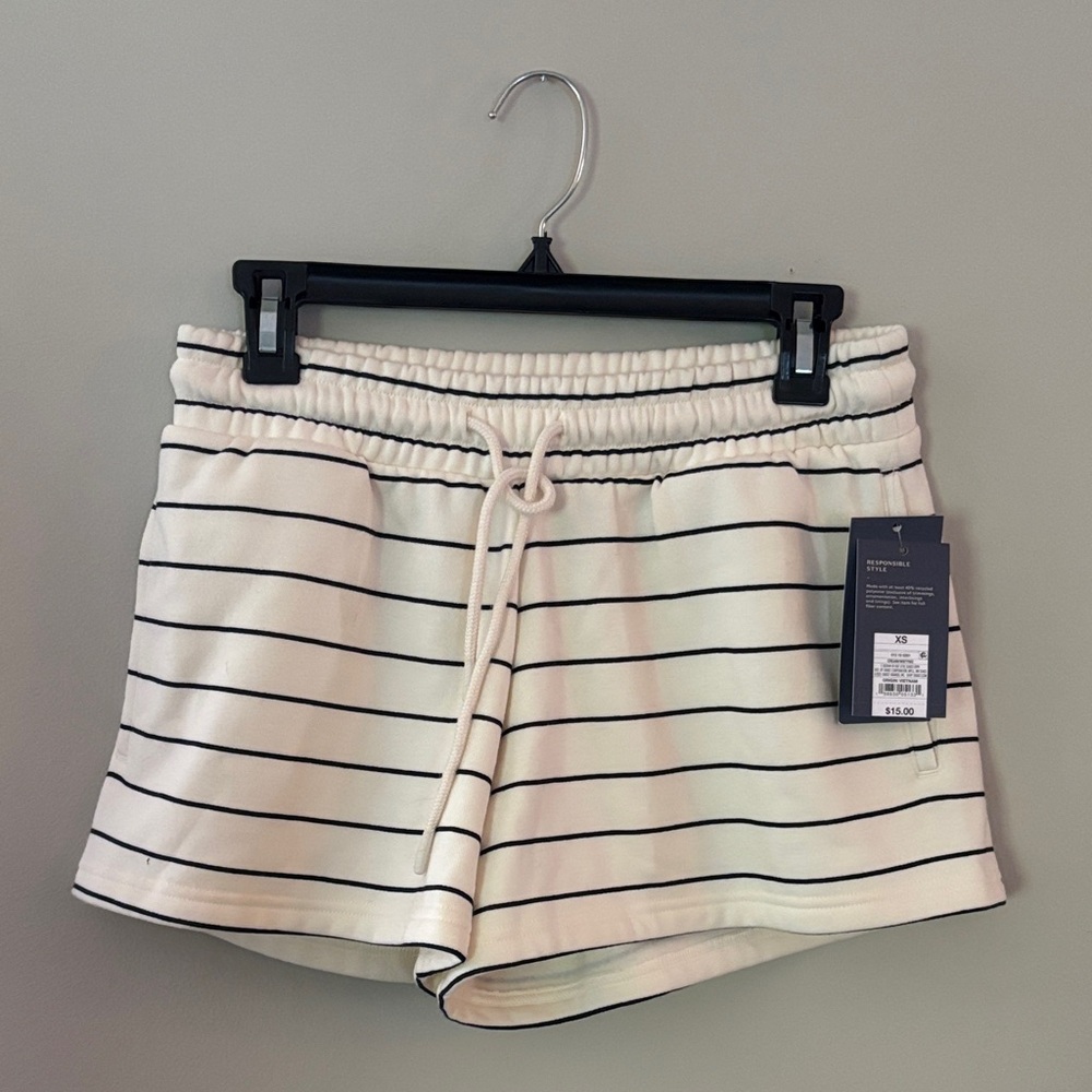 Universal Standard striped sweatshorts cream black size XS NWT